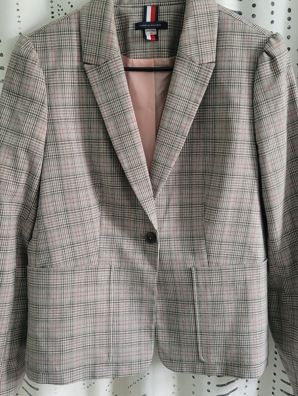 Tommy Hilfiger Women's Plaid Blazer  Gray Blue Peach Blush Pink Size 12